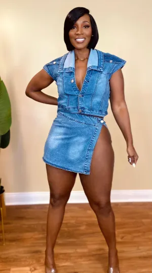 JUST A PEEK DENIM SKIRT SET