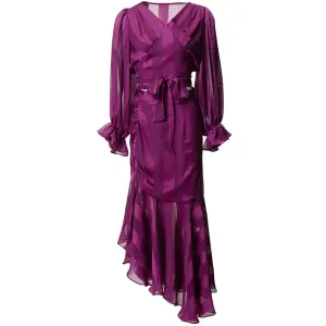 Kenia V-Neck Pleated Lantern Long-Sleeved Lace-Up Striped Top Irregular Half Maxi Skirt 2-Piece Set