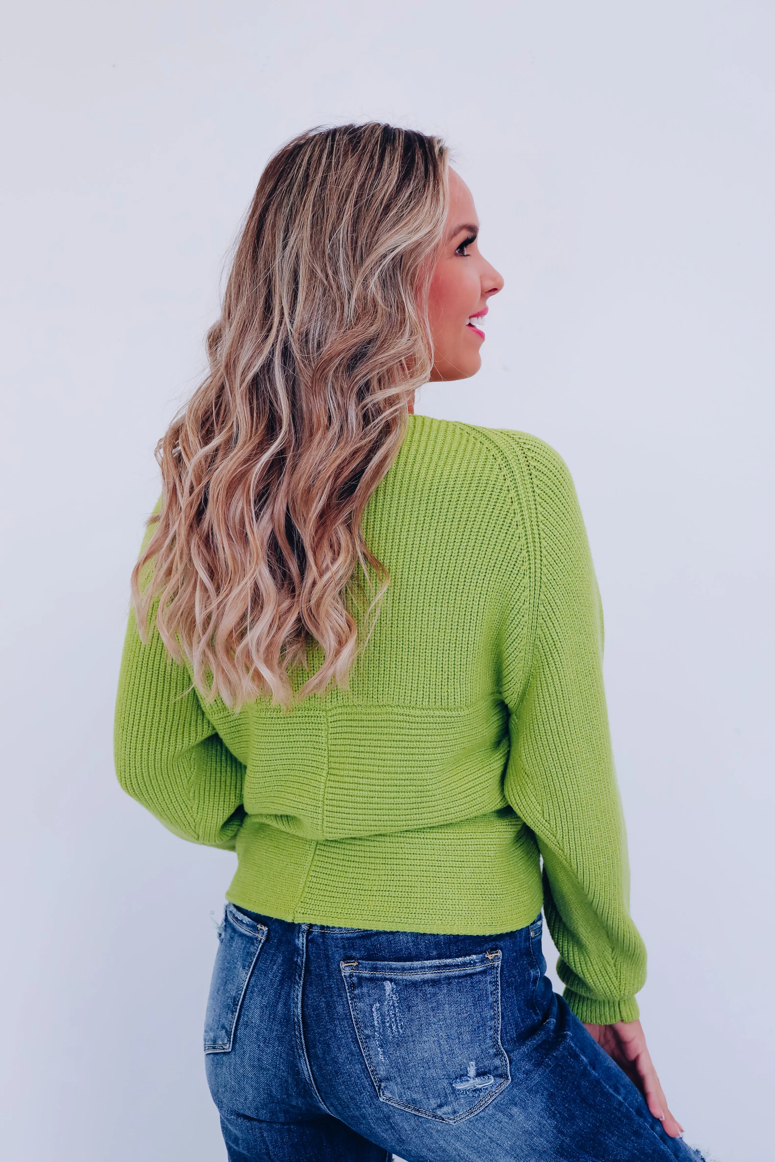 Kerry Crossover Dolman Sleeve Sweater - Lime