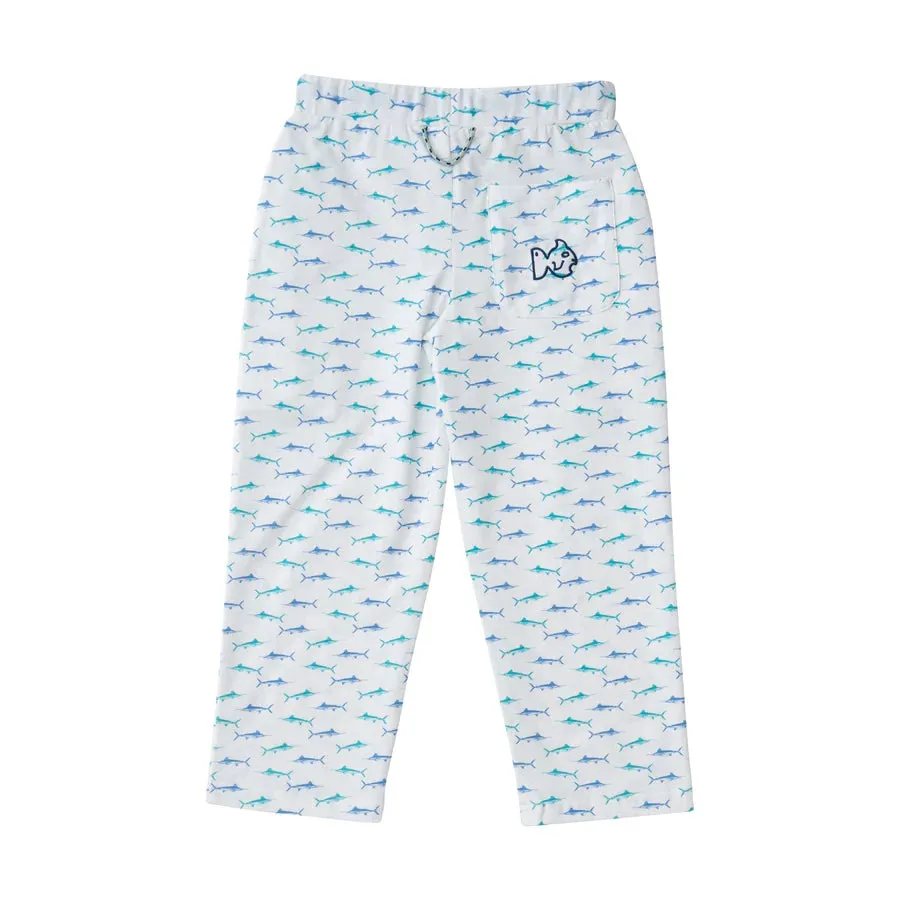 KIDS' LOUNGE LIFE PANT IN FISH PRINT ON WHITE