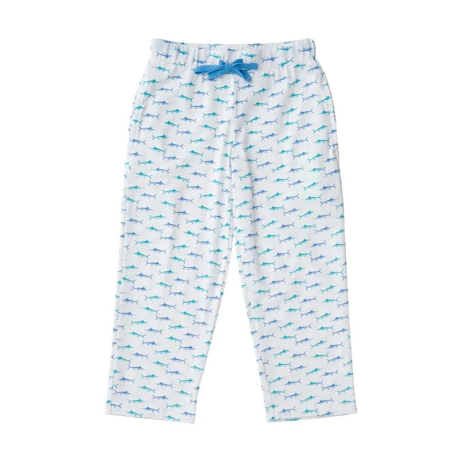KIDS' LOUNGE LIFE PANT IN FISH PRINT ON WHITE