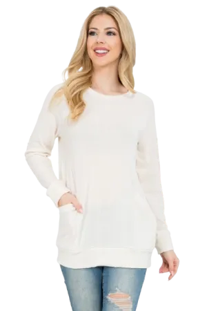 Knit Front Pocket Long Sleeve Top Beige - Pack of 4
