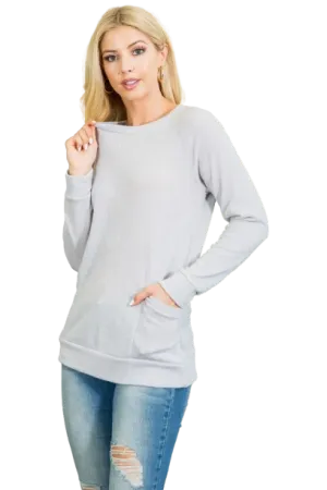 Knit Front Pocket Long Sleeve Top Light Green - Pack of 4