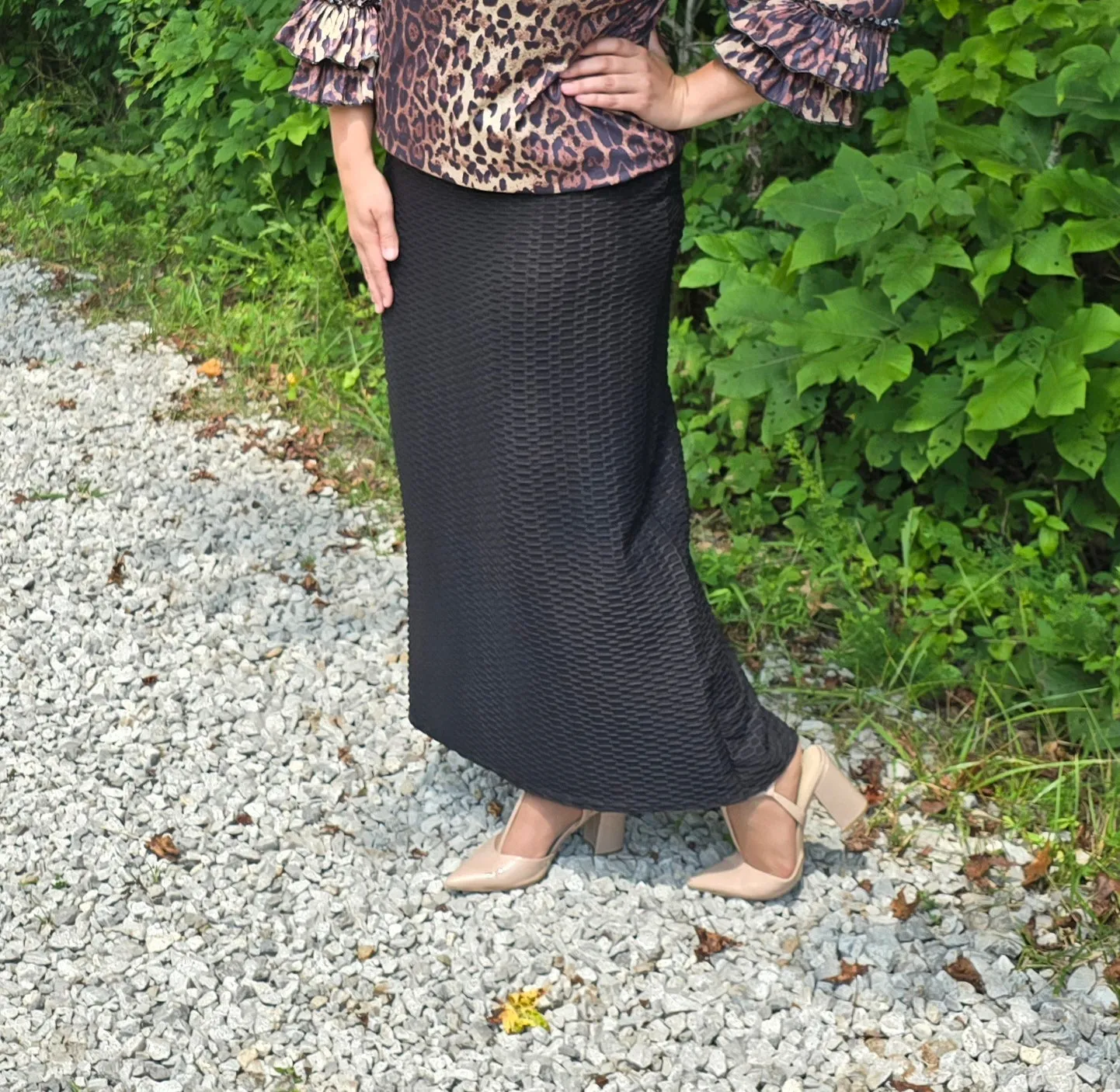 Ladies Black Honeycomb Long Skirts