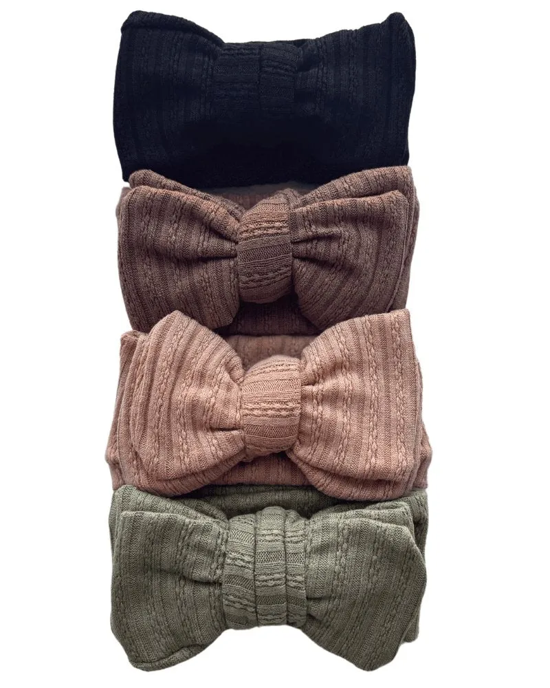 Large Knit Bow Headband - Almond