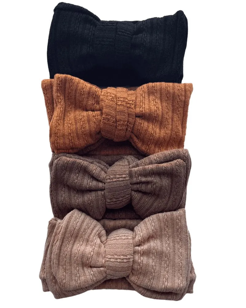 Large Knit Bow Headband - Almond