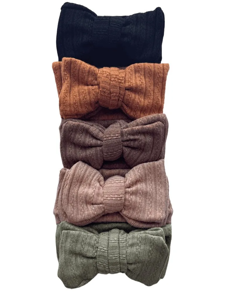 Large Knit Bow Headband - Saddle