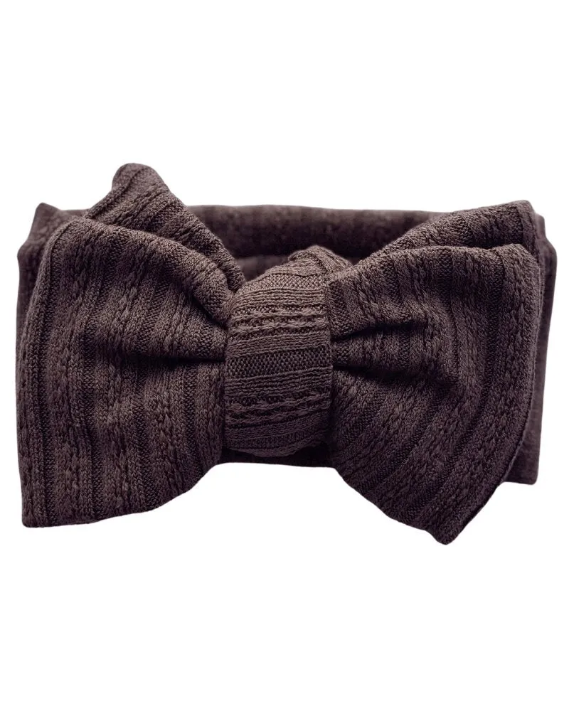 Large Knit Bow Headband - Saddle