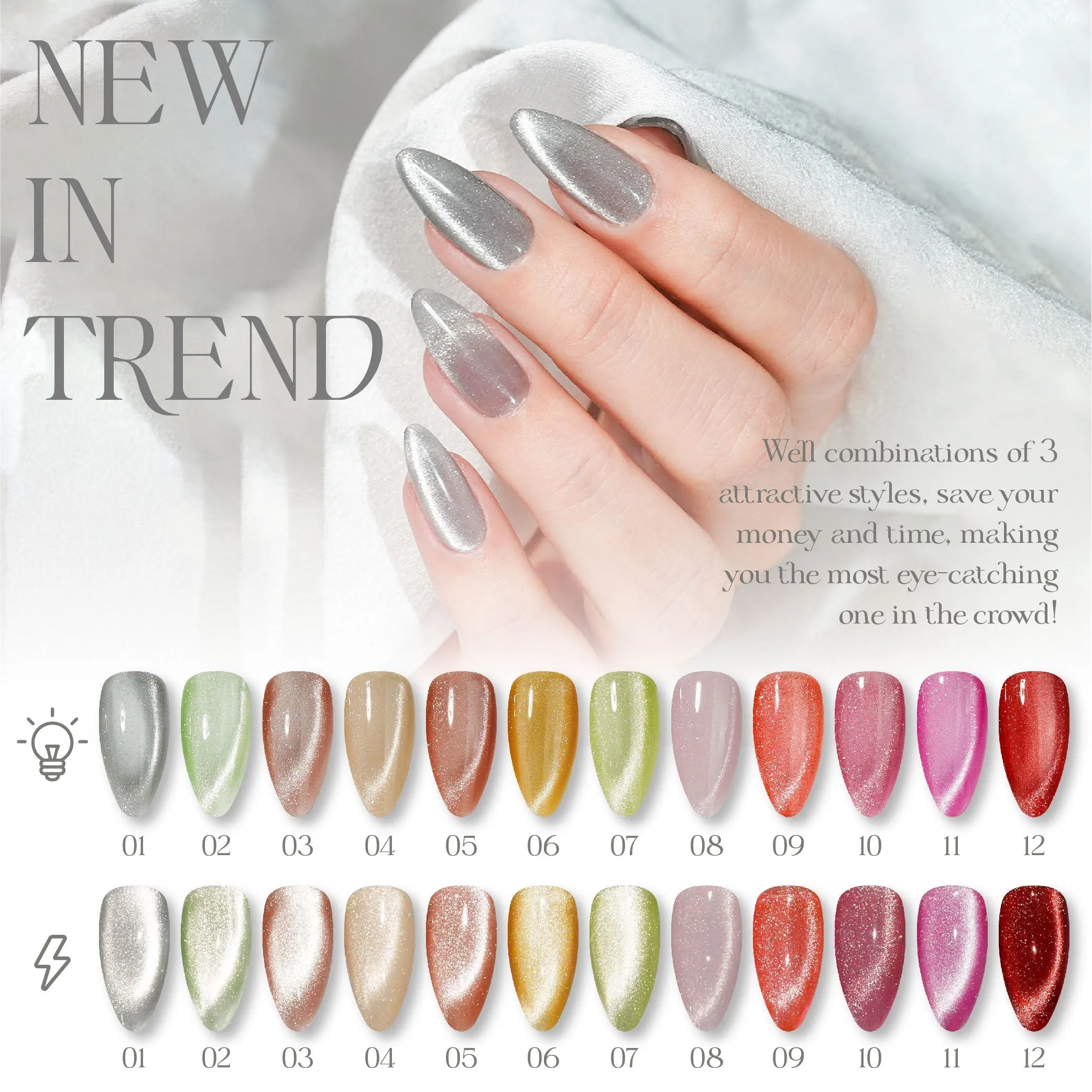 LAVIS Cat Eyes CE1 - Set 12 Colors - Gel Polish 0.5 oz - COZY CASHMERE Collection