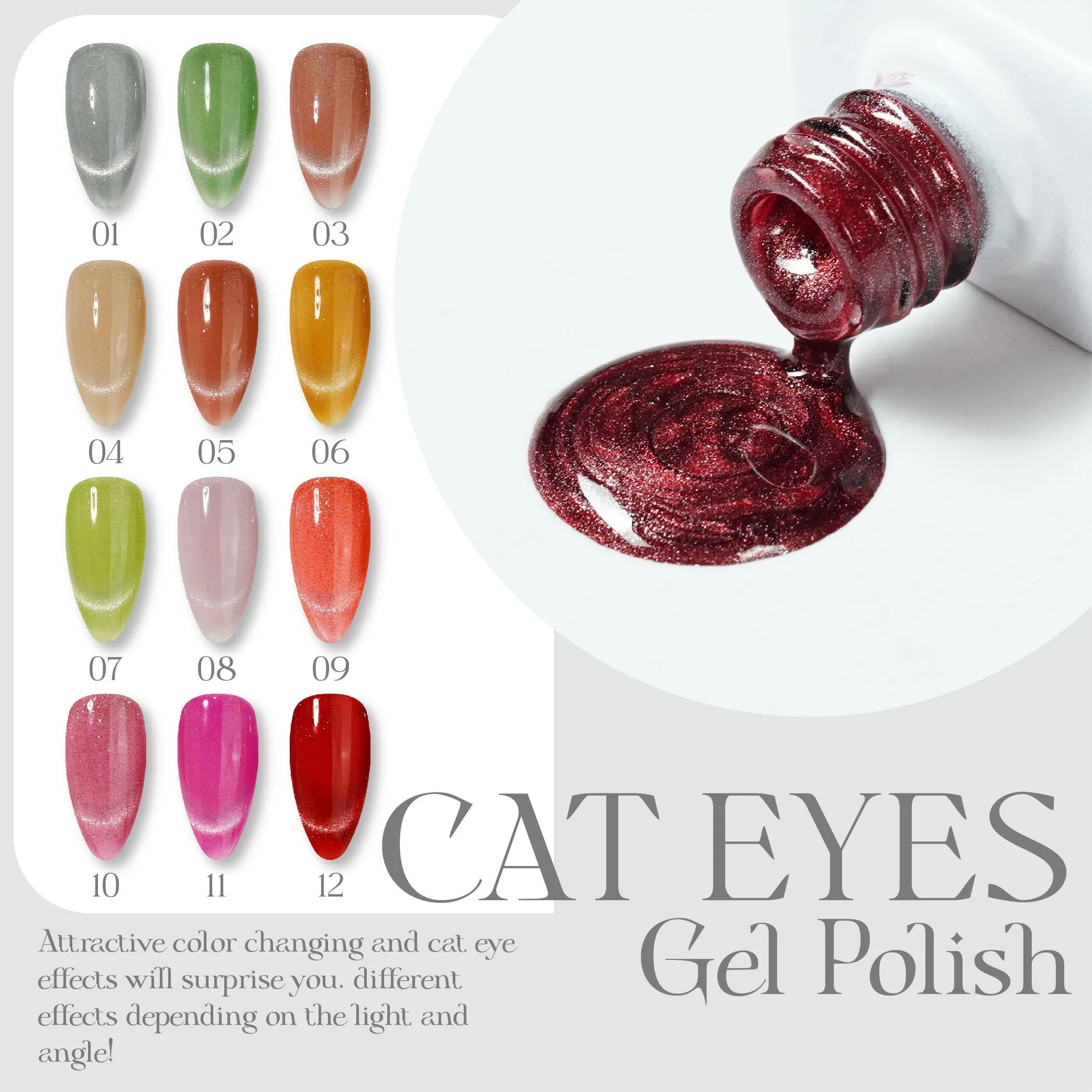 LAVIS Cat Eyes CE1 - Set 12 Colors - Gel Polish 0.5 oz - COZY CASHMERE Collection