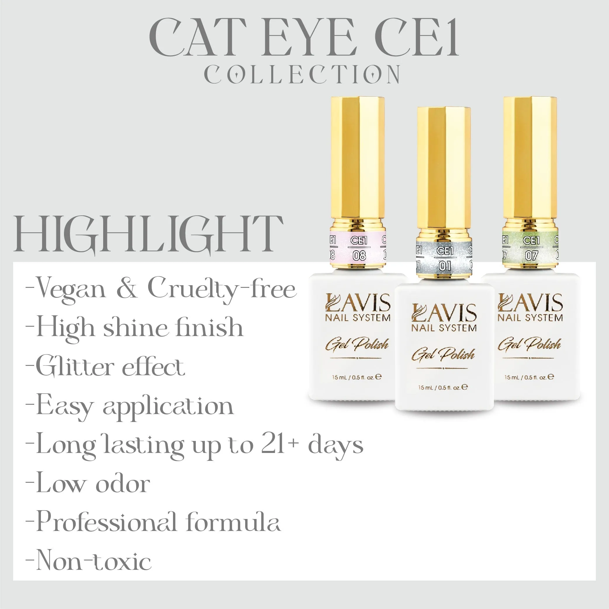 LAVIS Cat Eyes CE1 - Set 12 Colors - Gel Polish 0.5 oz - COZY CASHMERE Collection