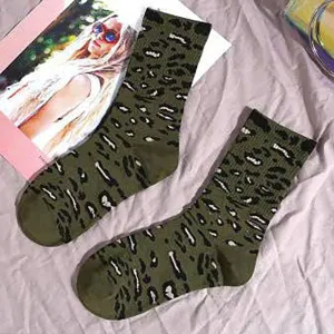 Leopard Print Crew Sock - Army Green