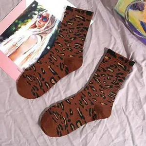 Leopard Print Crew Sock - Brown
