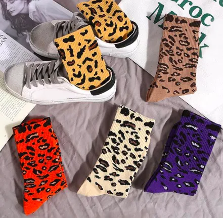 Leopard Print Crew Sock - Brown