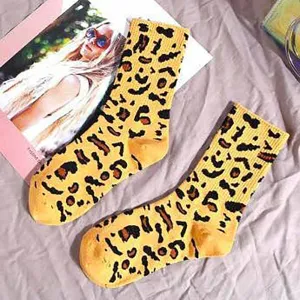Leopard Print Crew Sock - Yellow