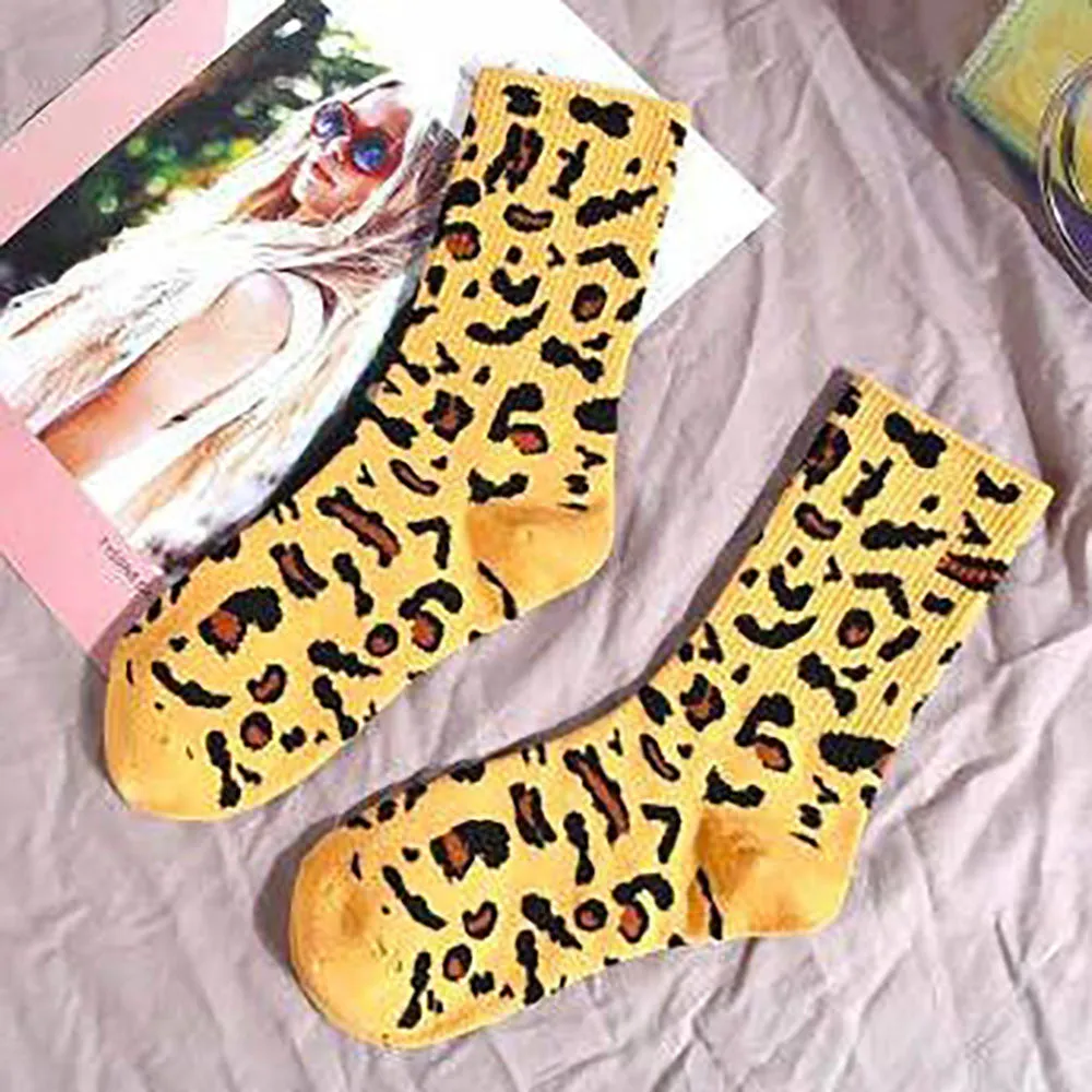 Leopard Print Crew Sock - Yellow