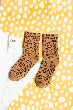 Leopard Print Crew Socks