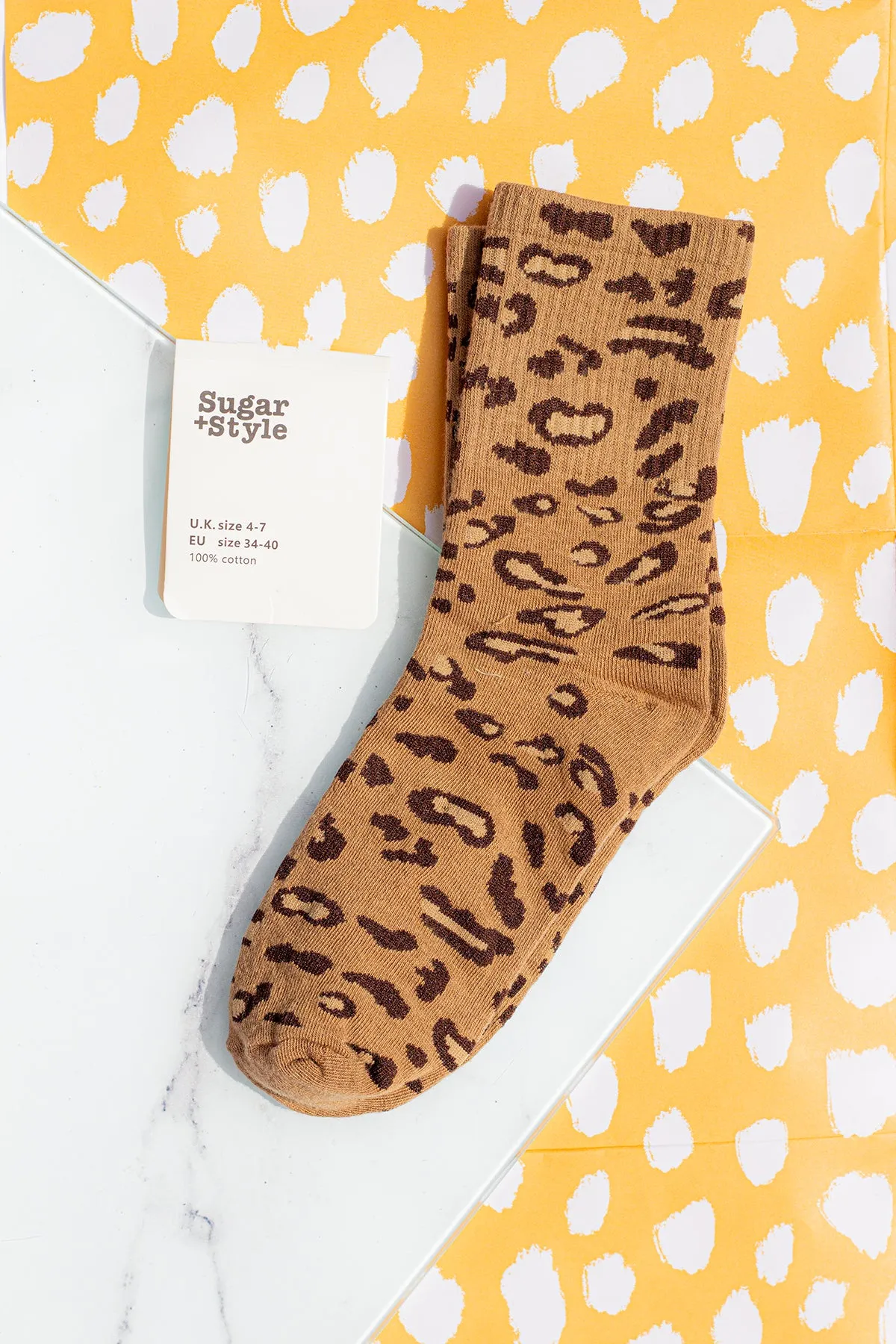 Leopard Print Crew Socks
