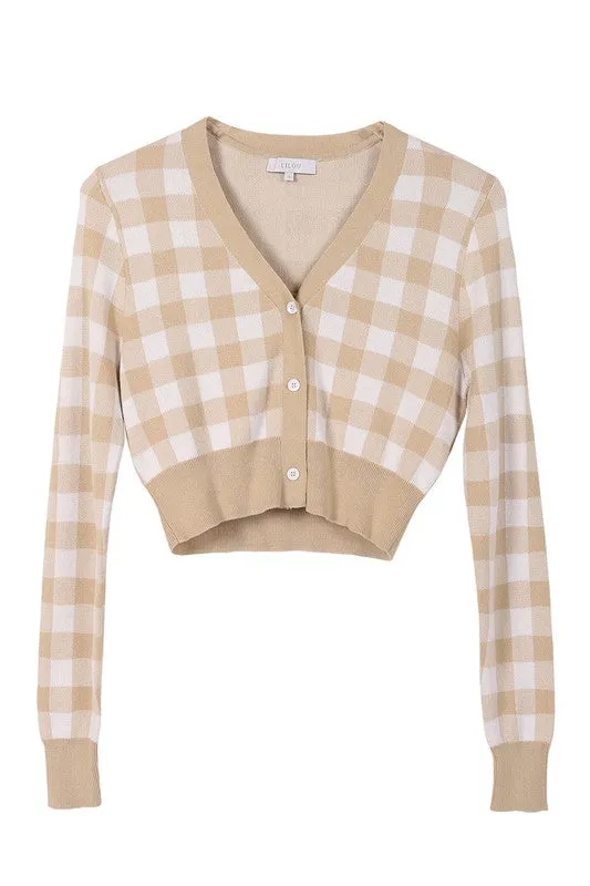 Lilou Long Sleeve Gingham Pattern Cardigan