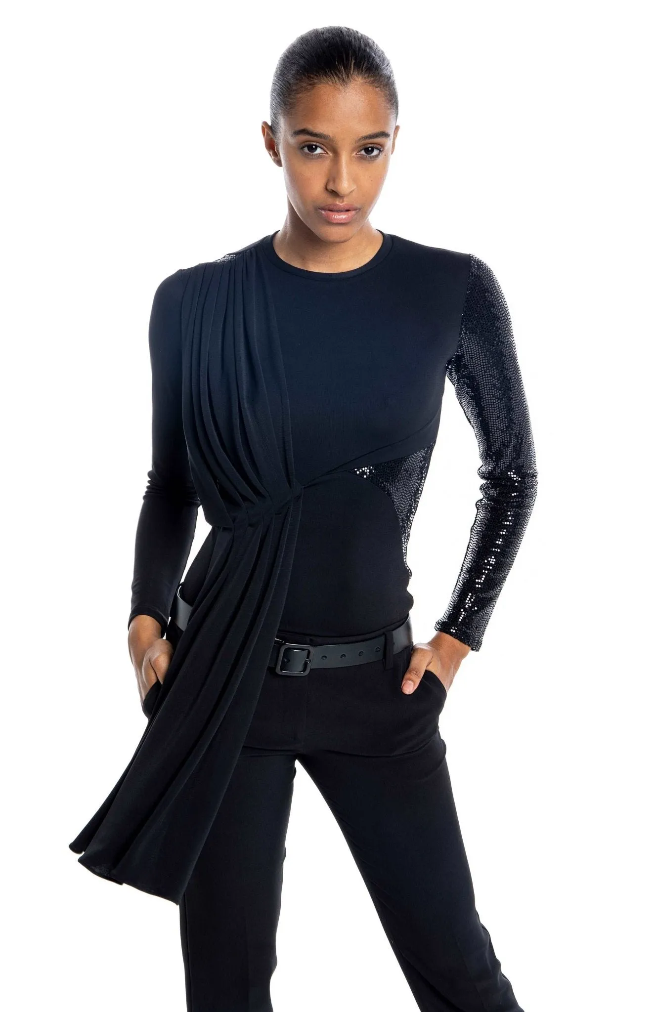 Lissandra | Captivating Contrasts: Draped Knit Top