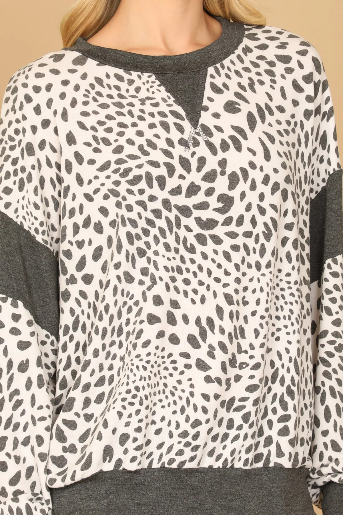 LONG PUFF SLEEVE PRINTED TOP