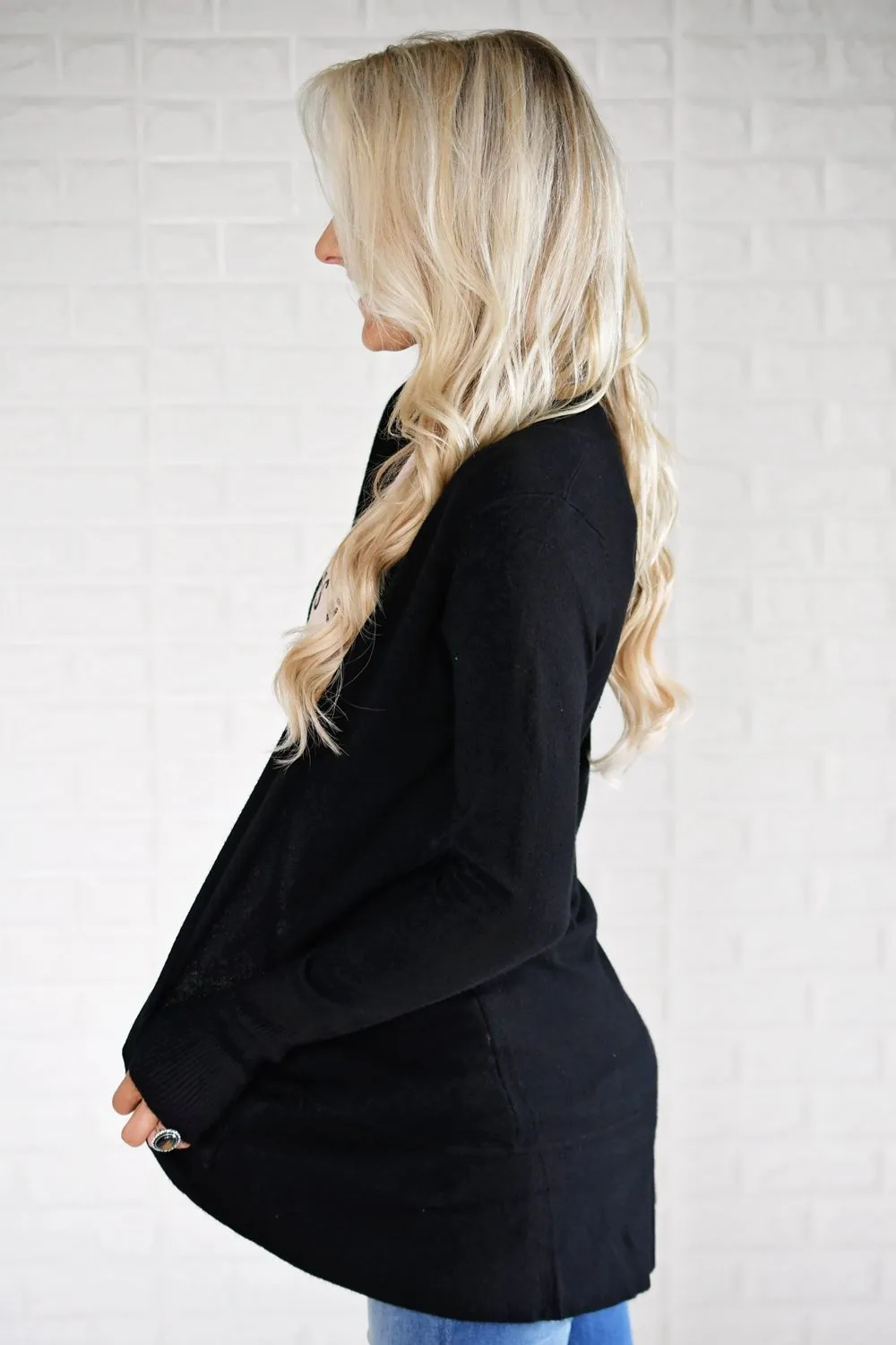 Long Sleeve Black Drape Cardigan