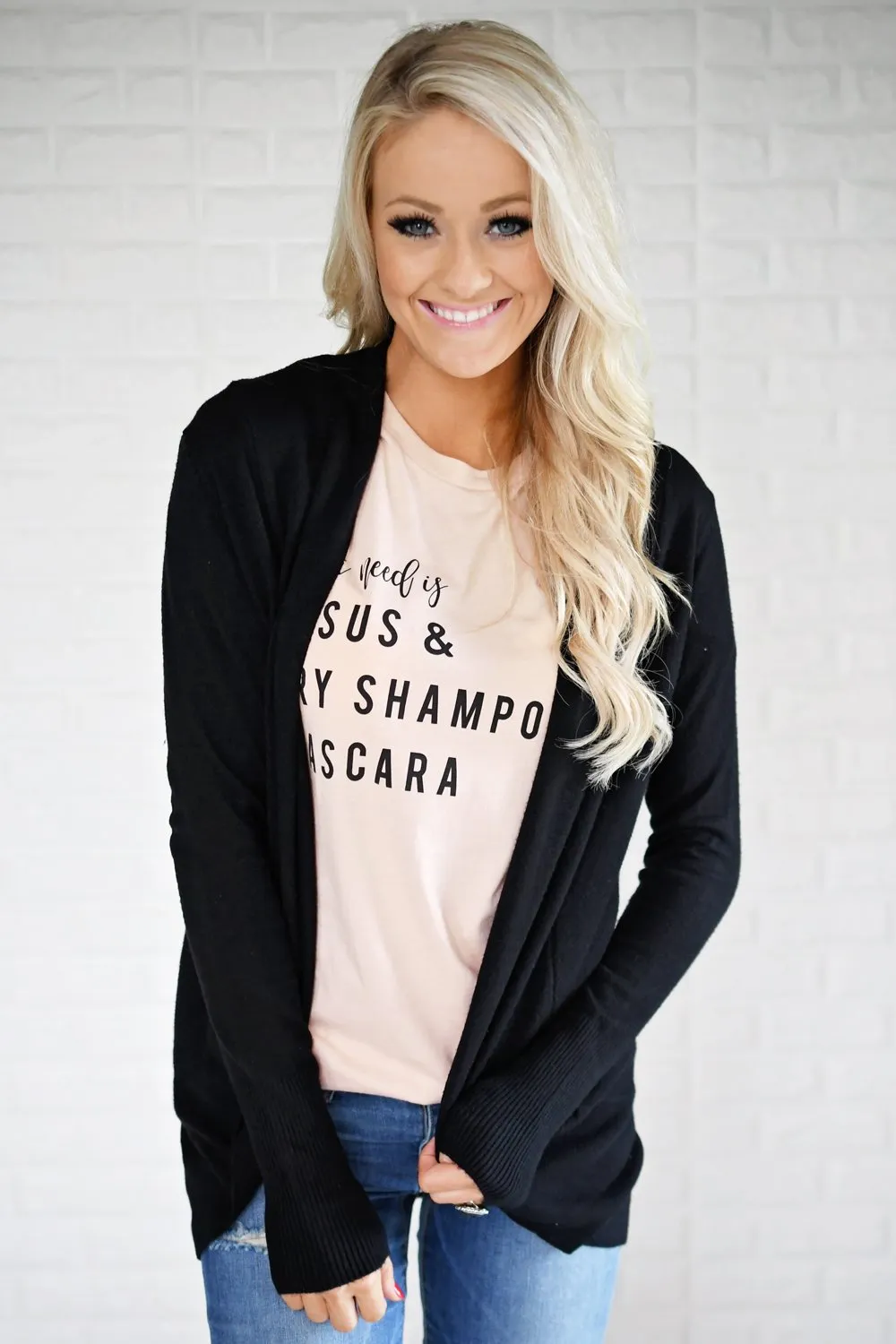 Long Sleeve Black Drape Cardigan