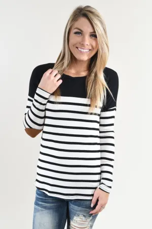 Long Sleeve Striped Black Top
