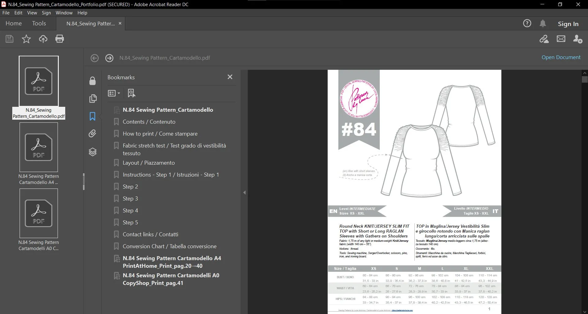 Long Sleeve Top Sewing Pattern N.84