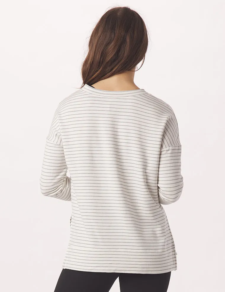 Lounge Long Sleeve: White/Charcoal Heather Stripe