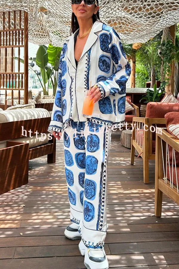 Love The Deep Sea Unique Print Long Sleeve Loose Shirt and Elastic Waist Pants Set