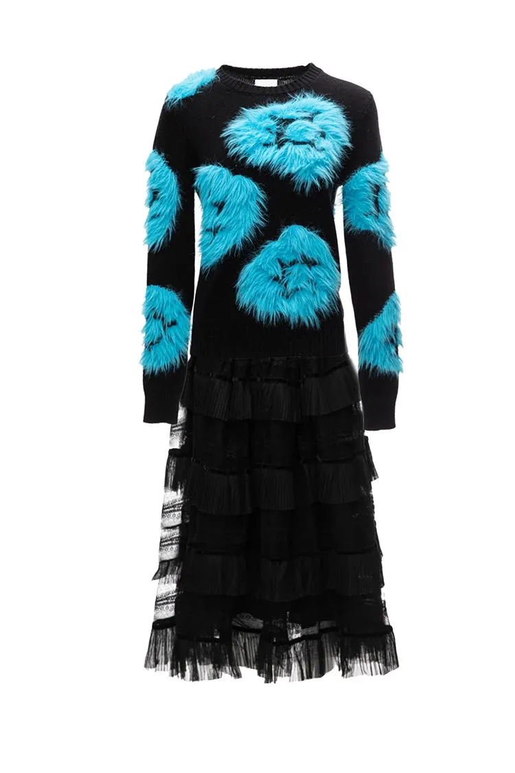 Luella Skirt Set Women Elastic Knitting Sweater Tassels Spliced Skirt 2 Pieces Set