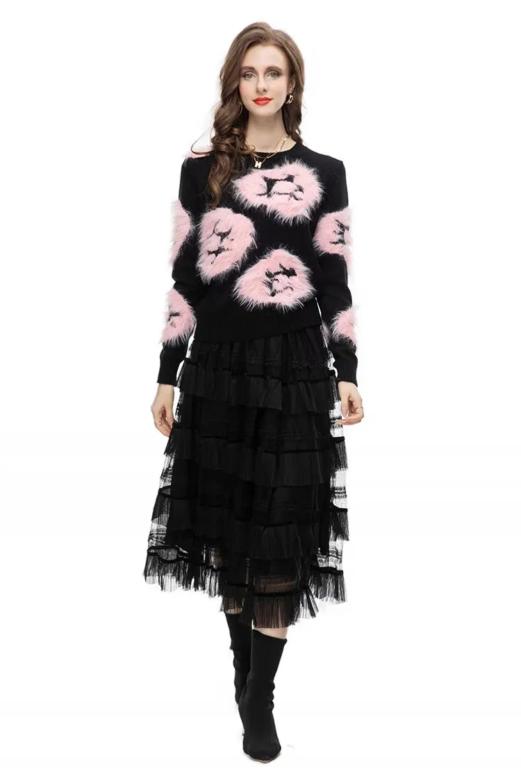 Luella Skirt Set Women Elastic Knitting Sweater Tassels Spliced Skirt 2 Pieces Set