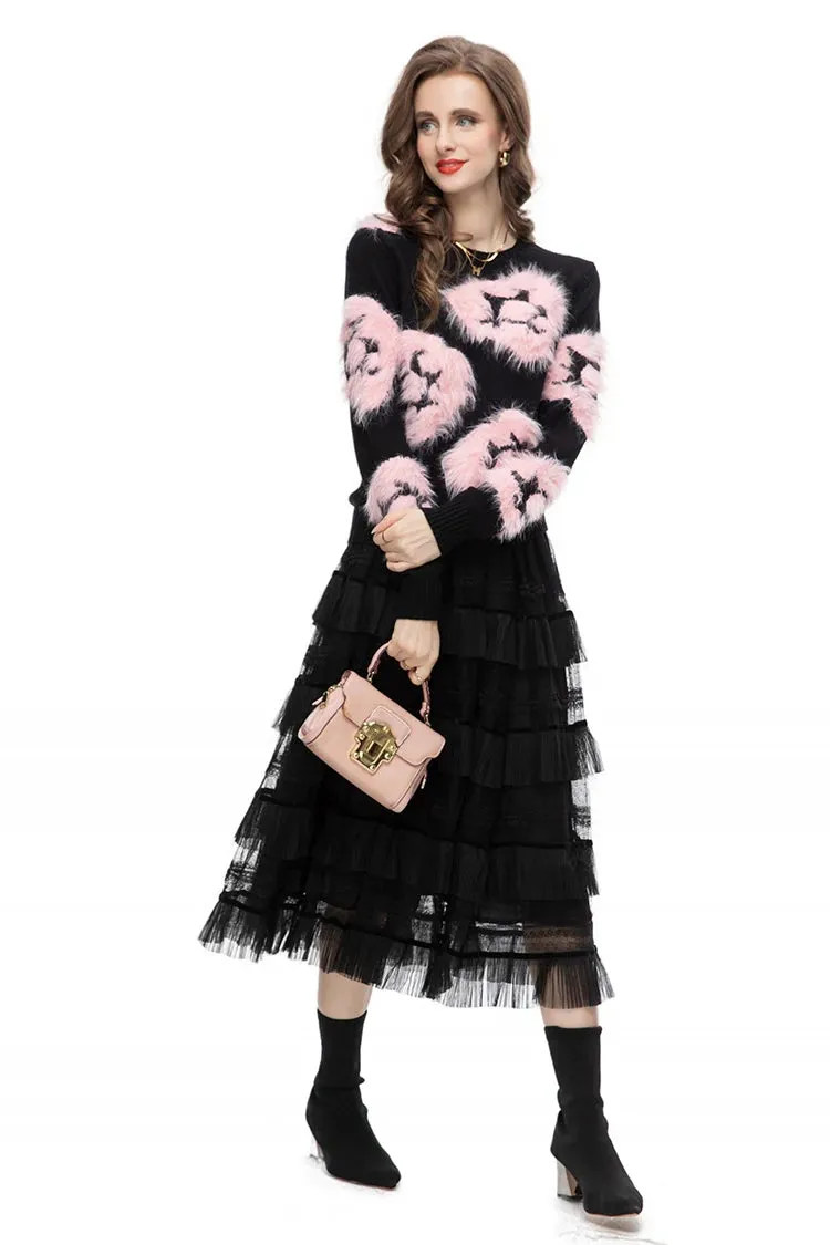 Luella Skirt Set Women Elastic Knitting Sweater Tassels Spliced Skirt 2 Pieces Set
