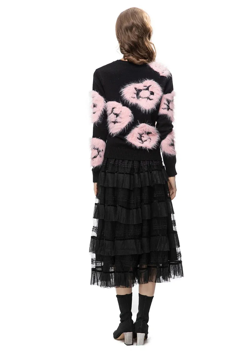 Luella Skirt Set Women Elastic Knitting Sweater Tassels Spliced Skirt 2 Pieces Set