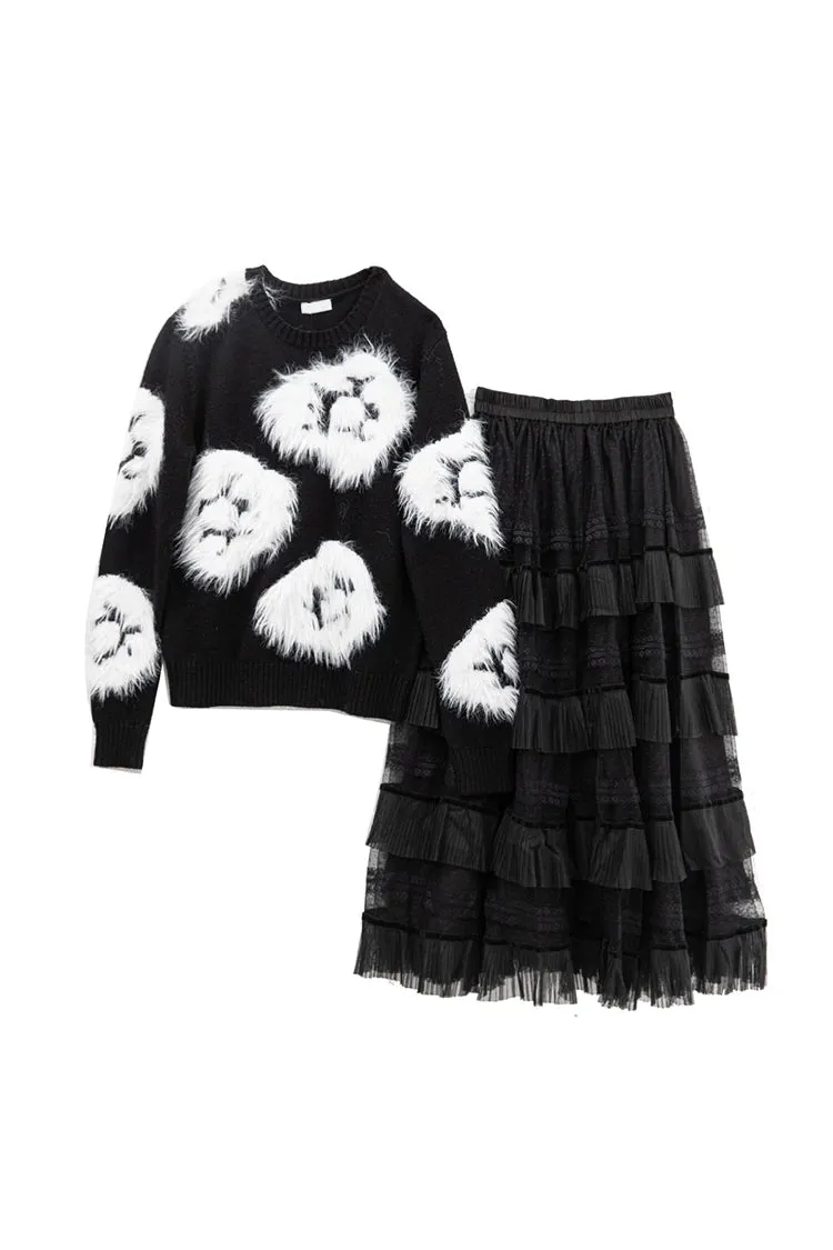 Luella Skirt Set Women Elastic Knitting Sweater Tassels Spliced Skirt 2 Pieces Set