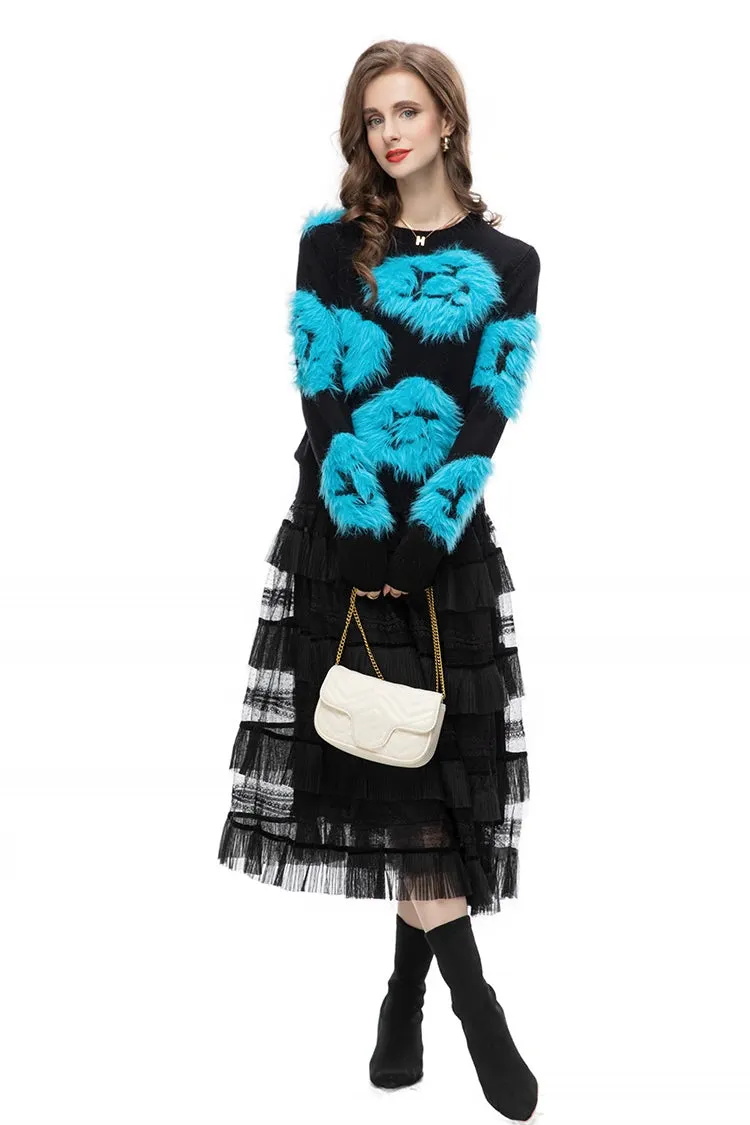 Luella Skirt Set Women Elastic Knitting Sweater Tassels Spliced Skirt 2 Pieces Set