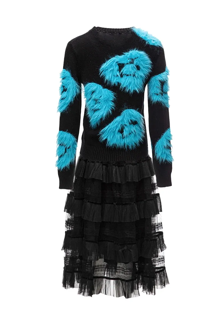 Luella Skirt Set Women Elastic Knitting Sweater Tassels Spliced Skirt 2 Pieces Set