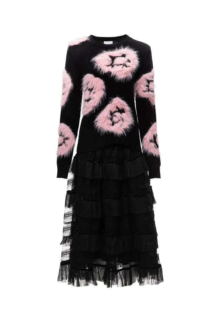 Luella Skirt Set Women Elastic Knitting Sweater Tassels Spliced Skirt 2 Pieces Set