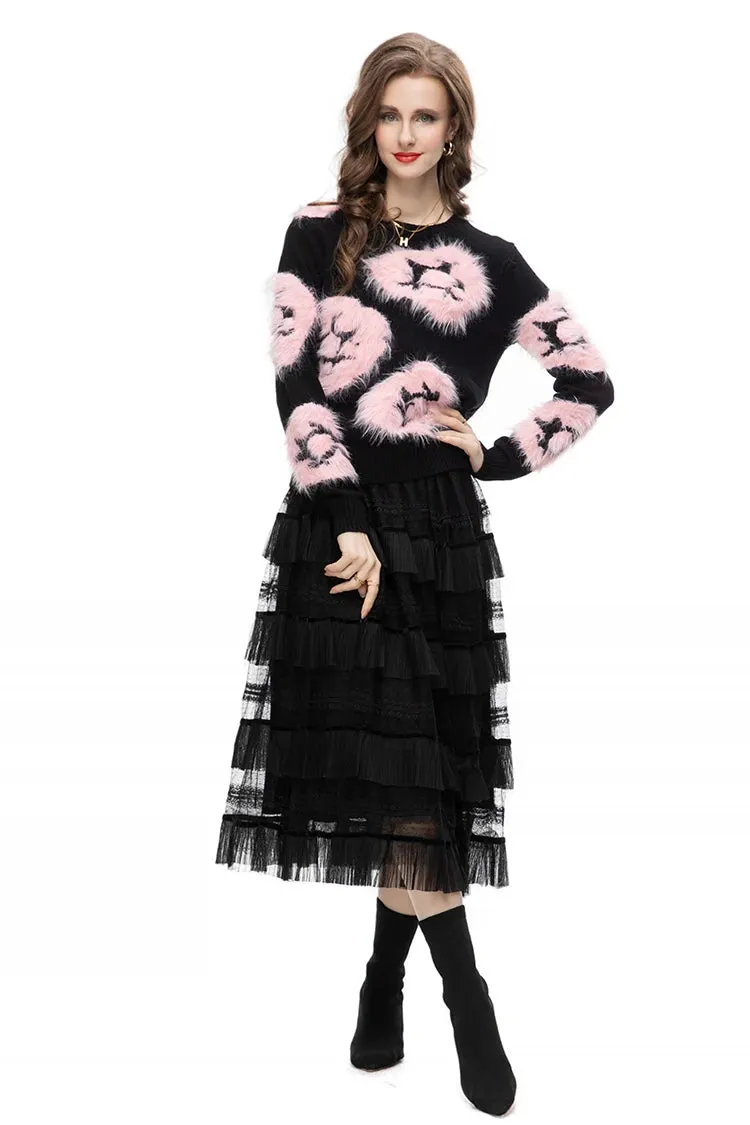 Luella Skirt Set Women Elastic Knitting Sweater Tassels Spliced Skirt 2 Pieces Set