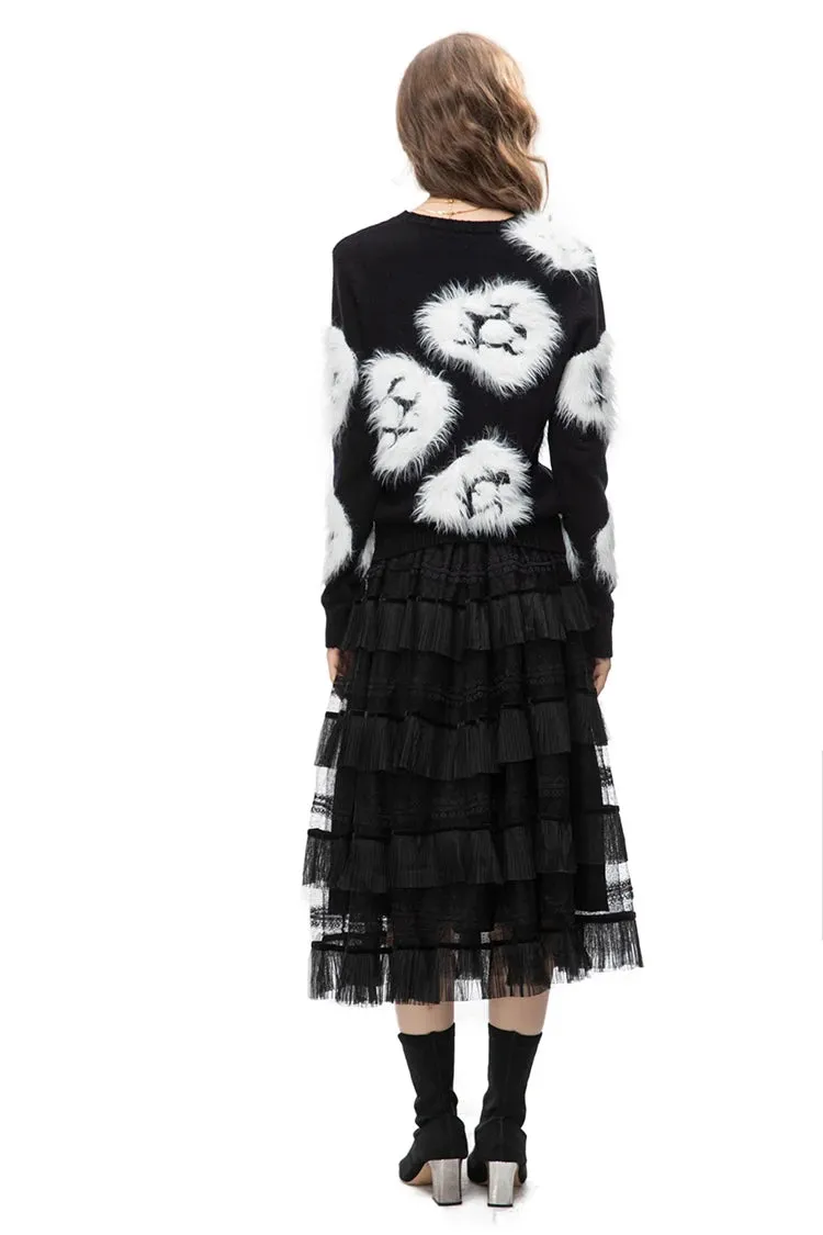 Luella Skirt Set Women Elastic Knitting Sweater Tassels Spliced Skirt 2 Pieces Set