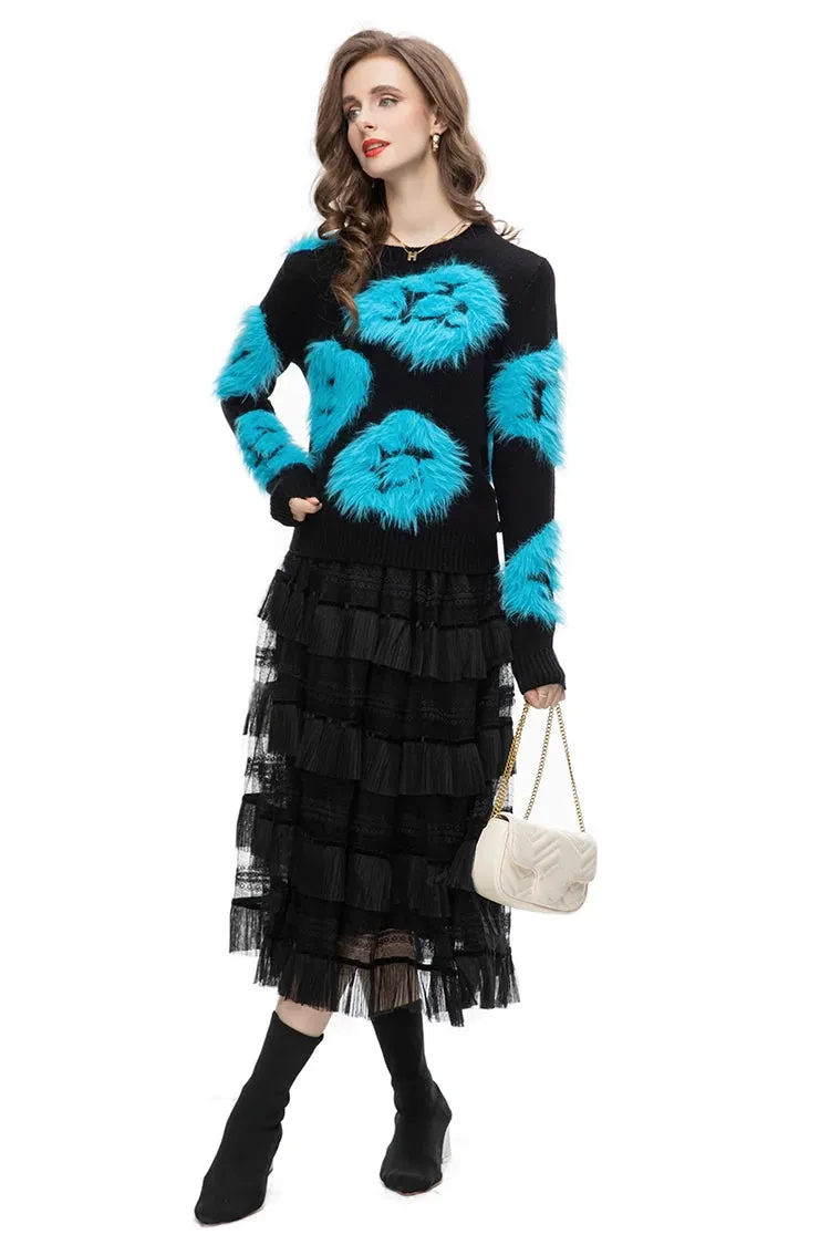 Luella Skirt Set Women Elastic Knitting Sweater Tassels Spliced Skirt 2 Pieces Set