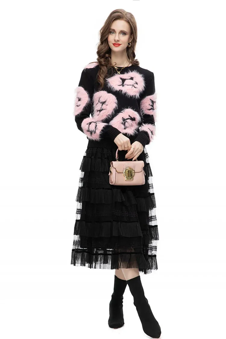 Luella Skirt Set Women Elastic Knitting Sweater Tassels Spliced Skirt 2 Pieces Set
