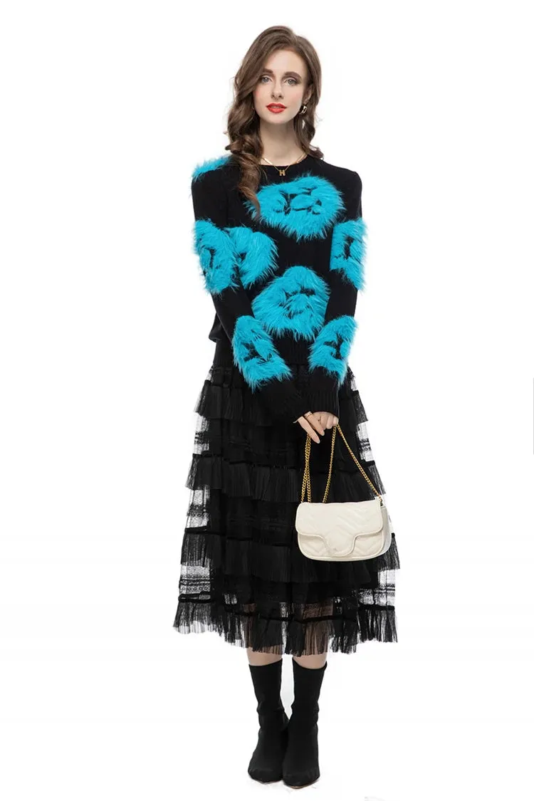 Luella Skirt Set Women Elastic Knitting Sweater Tassels Spliced Skirt 2 Pieces Set