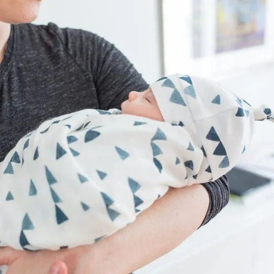 Lulujo Hello World Hat & Swaddle Sets - Navy Triangles