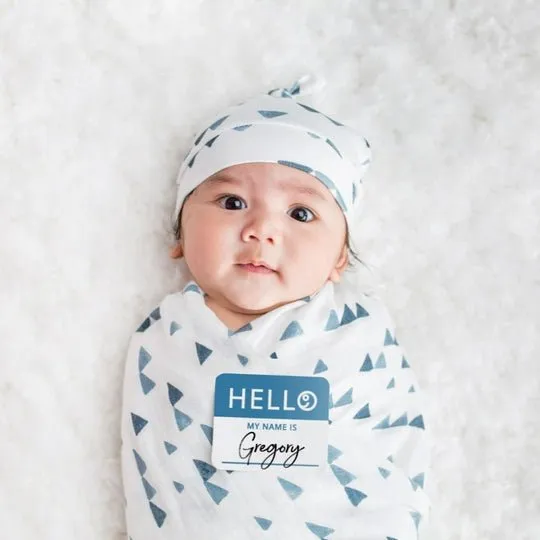 Lulujo Hello World Hat & Swaddle Sets - Navy Triangles