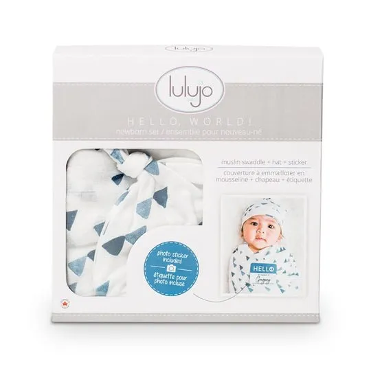 Lulujo Hello World Hat & Swaddle Sets - Navy Triangles