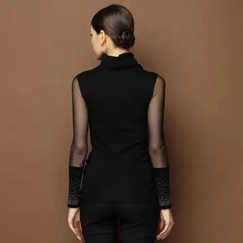 M-3XL Sexy Lace Tops Autumn 2019 blusas new Slim Plus size lace T-Shirt long sleeve Casual shirt beaded openwork Women clothing