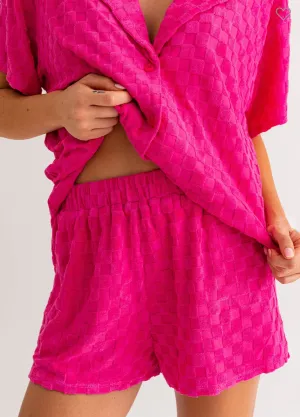 Magenta Checkered Terry Lounge Shorts