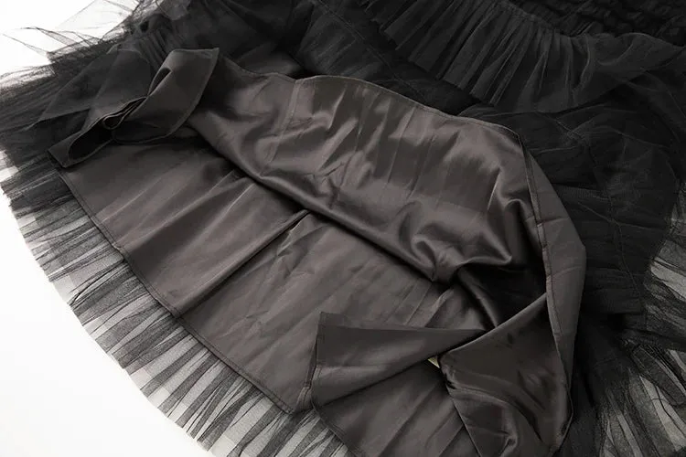 Magnolia Long Sleeves Appliques Tops    Elastic Waist Ruffles Mesh Long Skirt 2 Piece Set